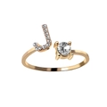 Adjustable gold open ring featuring a sparkling letter J and a round zircon stone - Letter J