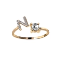 Adjustable golden ring featuring letter N with pavé crystals and a round solitaire zircon - Letter N / Adjustable Open / Silver