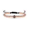 Rose gold metal bead bracelet with black zircon sphere and woven adjustable black cord - Rose Gold