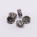 DIY dark grey metallic spacer beads with rhinestones for jewelry making five pieces set - 6mm / Gun Black