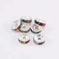 Silver rondelle spacer beads with colorful rhinestones for DIY jewelry making - 6mm / Silver/AB Zirconia