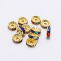 Golden rondelle spacer beads with colorful rhinestones for DIY jewelry making - 6mm / Gold with Multicolor Zircon