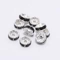 Silver spacer beads with black faceted rhinestones for jewelry making DIY craft - 4mm / Black Zirconia