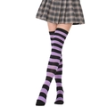 Bas montants à rayures violettes et noires pour femmes dans le style cosplay classique - L (Taille unique) / Larges rayures violettes et noires