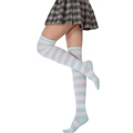 Chaussettes montantes à rayures bleu pastel et rose pour femmes au style collège doux - L (Taille unique) / Bleu ciel