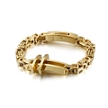 Bracciale bizantino da uomo placcato oro con pannello decorativo a barre incrociate - Oro