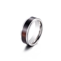 Men's titanium steel ring with dark wood grain inlay and polished silver edges - US 12 / Steel