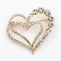 Elegant gold double heart brooch with crystal rhinestones for women jewelry - No. 18-Gold Overlapping Double Hearts