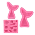 Detailed pink silicone molds set featuring mermaid tails, shells, and starfish shapes - zh158 Pink 3-Piece Set / Pink