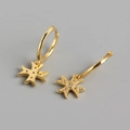 Elegant gold S925 sterling silver cross hoop earrings with sparkling zircon stones - One Pair / Gold