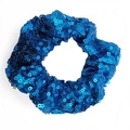 Sparkling blue sequined hair scrunchie for women with elastic band and shiny finish - Blue
