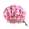 Detail der verstellbaren elastischen Kordel an der rosa Satin-Schlafmütze für Kinder - Einheitsgröße / Rosa Apfel