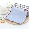 Light blue 6-layer cotton hand towel with colorful heart prints and red wavy edge - Blue Heart