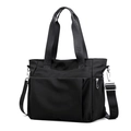 Versatile black nylon tote bag with fashion straps and large front pocket - Black