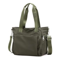 Versatile army green nylon tote bag with adjustable branded straps and side zipper - Green