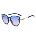 Cat eye sunglasses with translucent blue frame, gradient lenses and gold metal temples - Blue Frame Blue Pink Lens