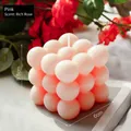 Pink bubble cube soy wax candle in rich rose scent with elegant rose background - Bubble / Pink / Rich Rose