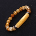 Macro detail of natural yellow tiger eye beads and central pillar pendant bracelet - Natural Old Topaz (SL245A4705)