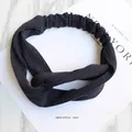 Elastic knitted black criss-cross headband with ribbed texture for women's hair styling - Knitted Navy Blue