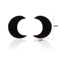 Detail of black crescent moon earrings with 8mm and 6mm size reference measurements - Moon / Black
