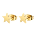 Macro view of gold pentagram star stud earrings in polished stainless steel finish - Star / Gold
