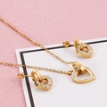 Golden heart necklace and earrings set with white rhinestones and Forever Love engraving - Forever Love Heart Style (KS116120-KSP)