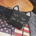 Cute black cat-shaped crossbody bag for girls with gold embroidery and 3D ears - Gray