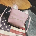 Pink cartoon cat-shaped shoulder bag for girls with cute embroidered cat ears and whiskers - Pink