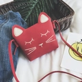 Cute red cat cartoon crossbody bag for girls with embroidered facial features - Red