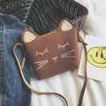 Cute dark brown cat shaped crossbody bag for girls with soft matte finish texture - Brown