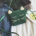Cute dark green cat-shaped mini crossbody bag for girls with embroidered feline face - Green