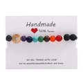 7 Chakra lava stone beaded bracelet with golden tree of life charm on handmade card - Gold Tree of Life