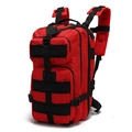 Detail of red 3P tactical backpack featuring black MOLLE webbing and durable nylon fabric - Red