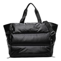Black quilted puffer fitness bag with high-gloss finish and adjustable shoulder strap - Black