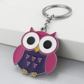 Cartoon owl keychain with pink and purple enamel finish on silver metal base - Red