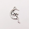 Silver alloy crescent moon fairy pendant with star wings for DIY jewelry crafting - Moon Fairy (2505) / Antique Silver