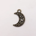 Vintage bronze crescent moon alloy charm with intricate hollow pattern for DIY jewelry - Crescent Foliage (9071)