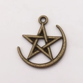 Vintage bronze alloy crescent moon and star pendant for DIY jewelry making - Pentagram and Crescent (11141)
