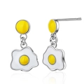 Orecchini creativi a forma di uovo al tegamino con smalto giallo e metallo argentato - Rame placcato oro bianco
