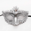 Elegant silver masquerade mask with glitter sequins and teardrop gemstone - Silver