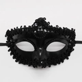 Elegant black masquerade mask with lace trim, bead accents and a central gem stone - Black