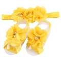 Yellow baby headband and barefoot sandals set with chiffon flowers and pearls - Yellow