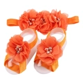 Orange chiffon flower baby headband and barefoot sandal set with pearls and rhinestones - Orange
