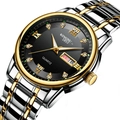 Montre homme en acier bicolore avec cadran noir, chiffres romains et date - Bicolore Or Cadran Noir