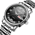 Montre homme tendance avec bracelet argent, cadran noir et affichage calendrier - Bracelet Argenté Cadran Noir