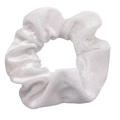 Elegant white velvet scrunchie with a soft texture and shiny finish for hair styling - Off-White