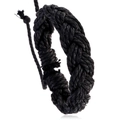 Minimalistisches handgewebtes schwarzes Seilarmband mit verstellbarer Kordel - Schwarz