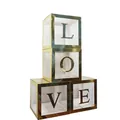 Set of 4 transparent party balloon boxes with gold trim featuring LOVE letters - LOVE Letter Style / Set of 4 / Gold