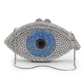Sparkling silver and blue evil eye evening clutch bag with full rhinestone embellishment - Silver / White Zirconia
