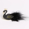 Barrette cygne noir pailleté avec couronne dorée et plumes naturelles pour fille - Cygne Noir (Barrette)